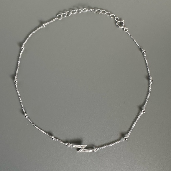Sterling Silver Adjustable Ball Bead Lightning Bolt Anklet - Picture 6 of 10